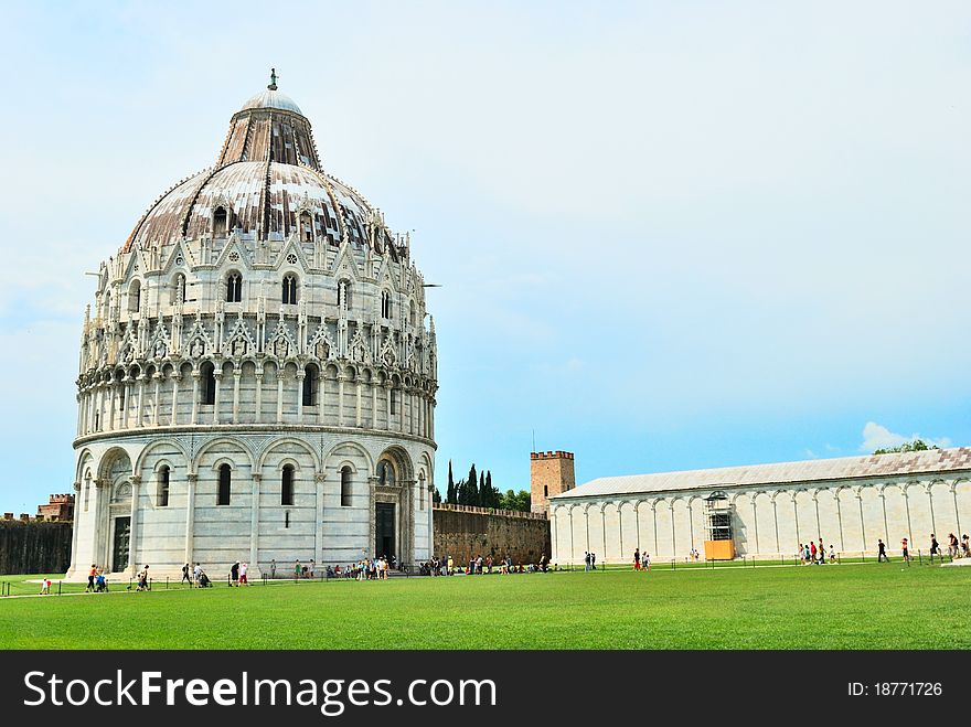 Baptistry cathedral of pisa with blue sky