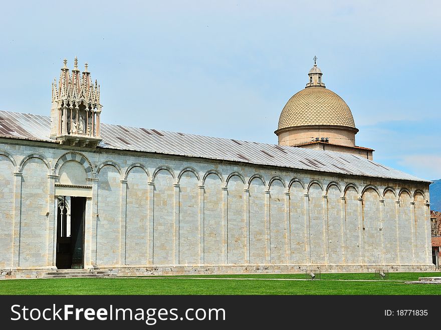 Baptistry cathedral of pisa with blue sky