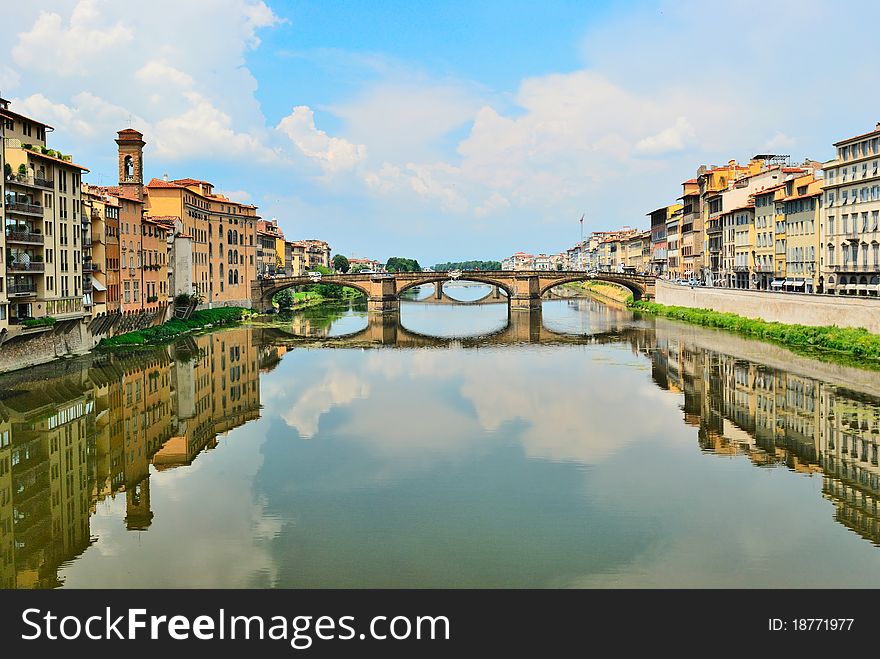 Arno river in Florence of Italy with old bridge