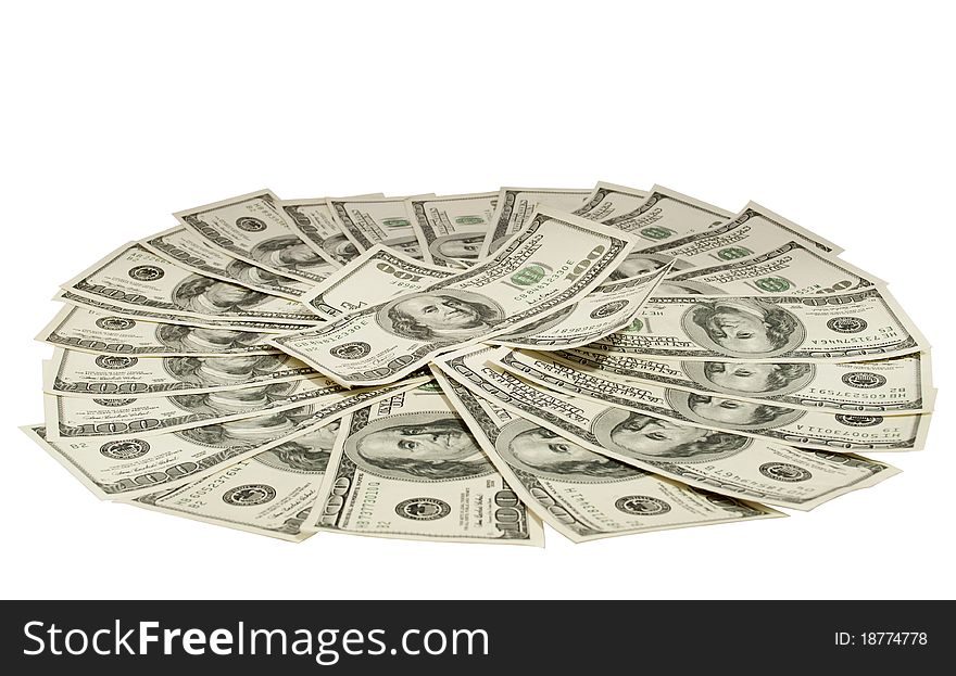 Hundred dollar bills on white background