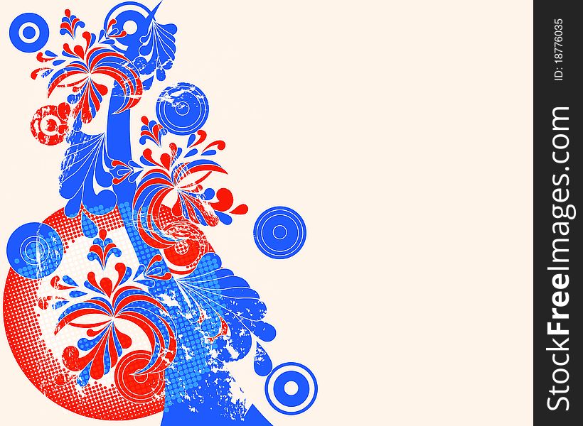 Blue and red floral abstract pattern