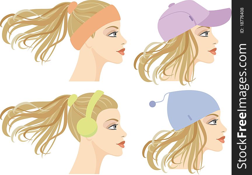 Four girls in different hats