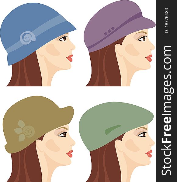 Four women in different hats