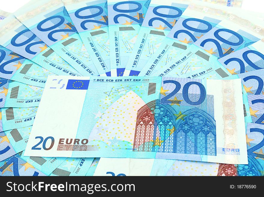 Banknotes in the 20 euro isolated on white background