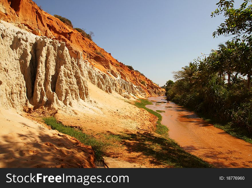 View of muddy tropical river in Vietnam