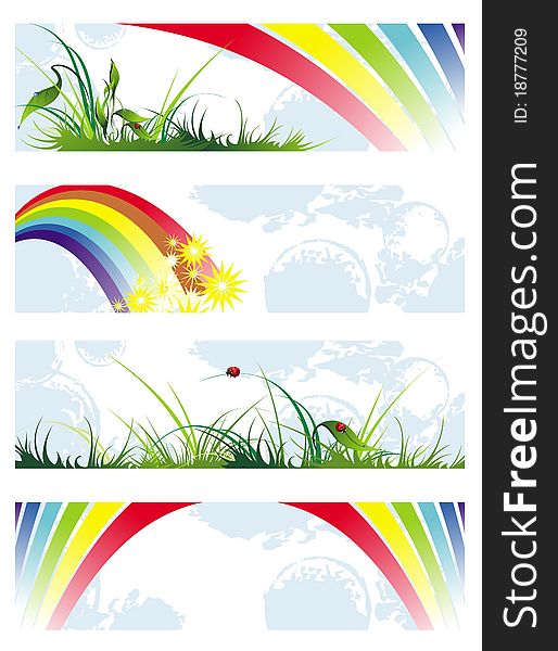 Set Of Summer Natural Banners With Rainbow