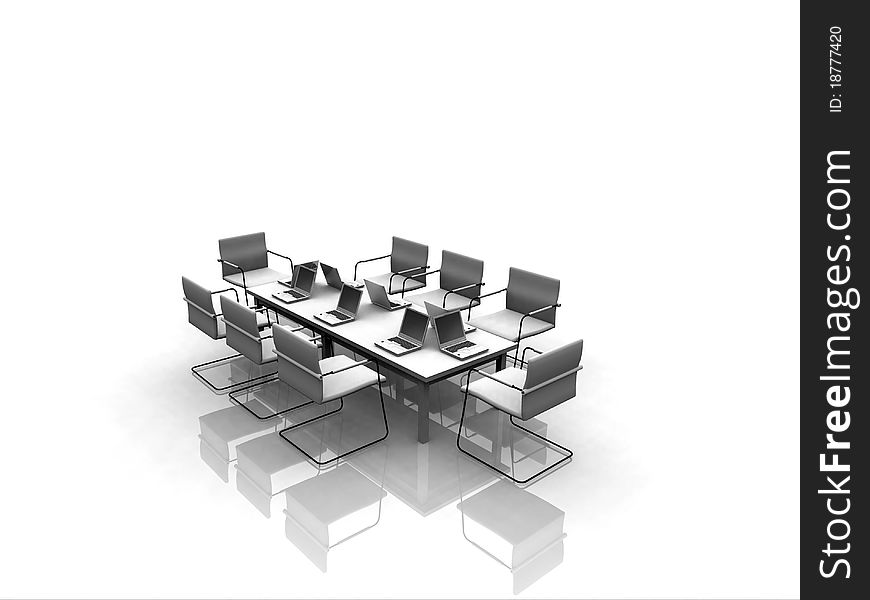A 3D representation of a meeting room