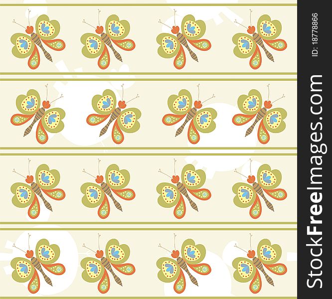 Seamless pattern with cute butterfly