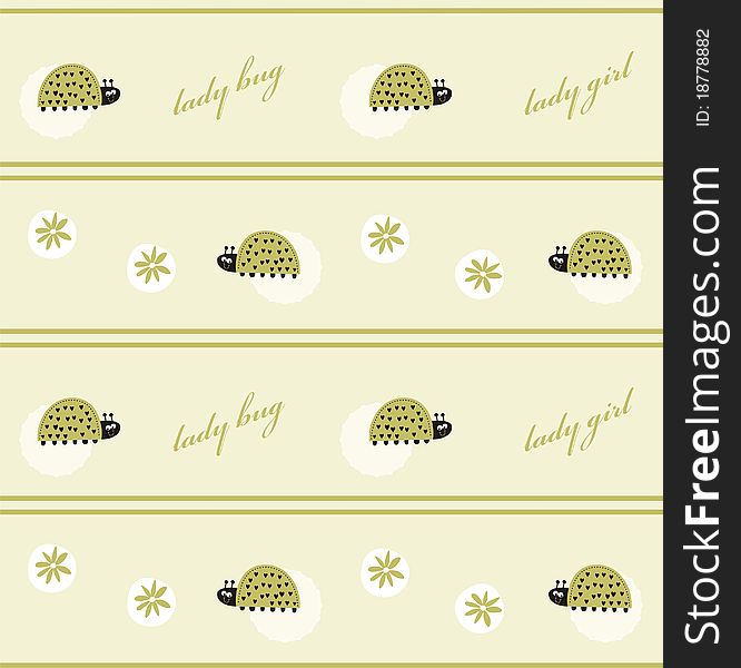 Seamless pattern with ladybug and flowers