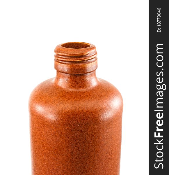 Clay bottle neck against a white background