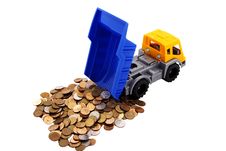 Toy Truck Loaded With Coins Royalty Free Stock Photos Toy Truck Loaded With Coins Royalty Free Stock Photos