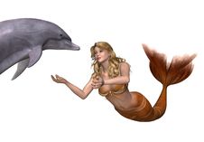 Mermaid Greets A Dolphin Stock Images