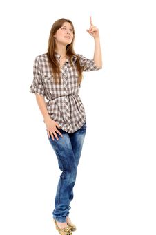 Woman Showing On Something By A Finger Stock Photos Woman Showing On Something By A Finger Stock Photos
