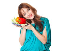 A Pregnant Woman With A Plate Of Vegetables Royalty Free Stock Image A Pregnant Woman With A Plate Of Vegetables Royalty Free Stock Image