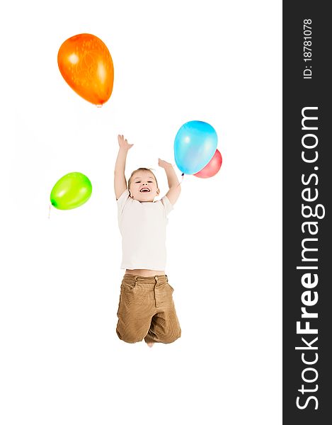 This photograph shows a boy and the balloons