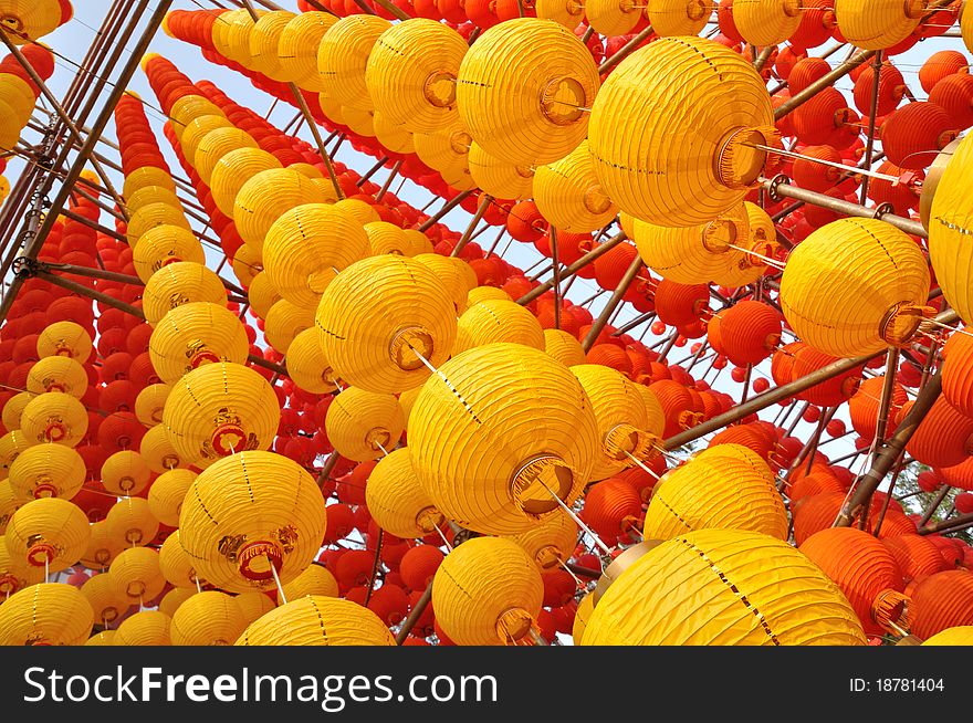 Chinese yellow and red lanterns at the festivity