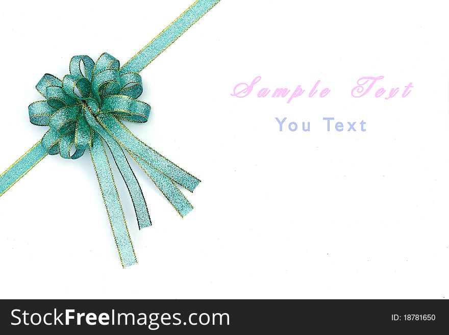 Beautiful blue and gold bow on white background