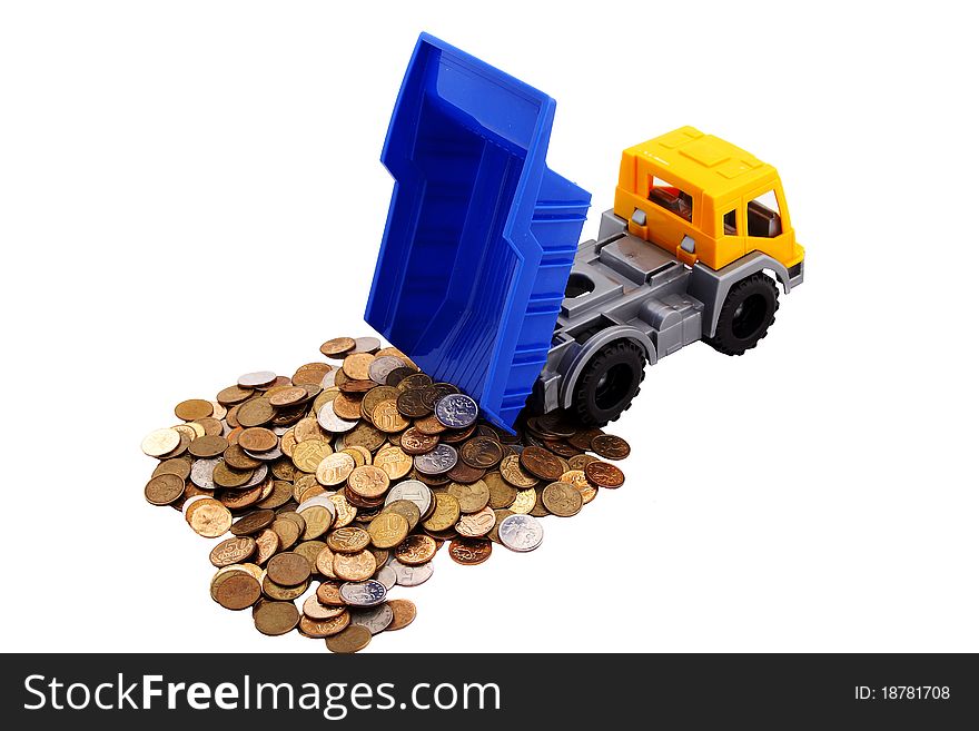 Toy truck loaded with coins - metaphorical business photo, making money