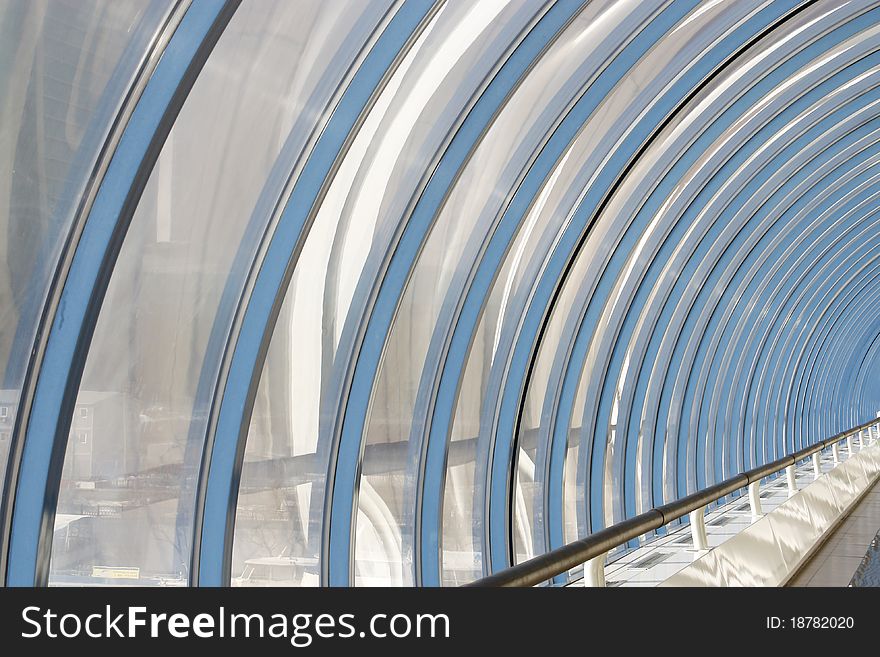 Interior of the foot bridge Bagration in the international business centre of Moscow - City. Interior of the foot bridge Bagration in the international business centre of Moscow - City