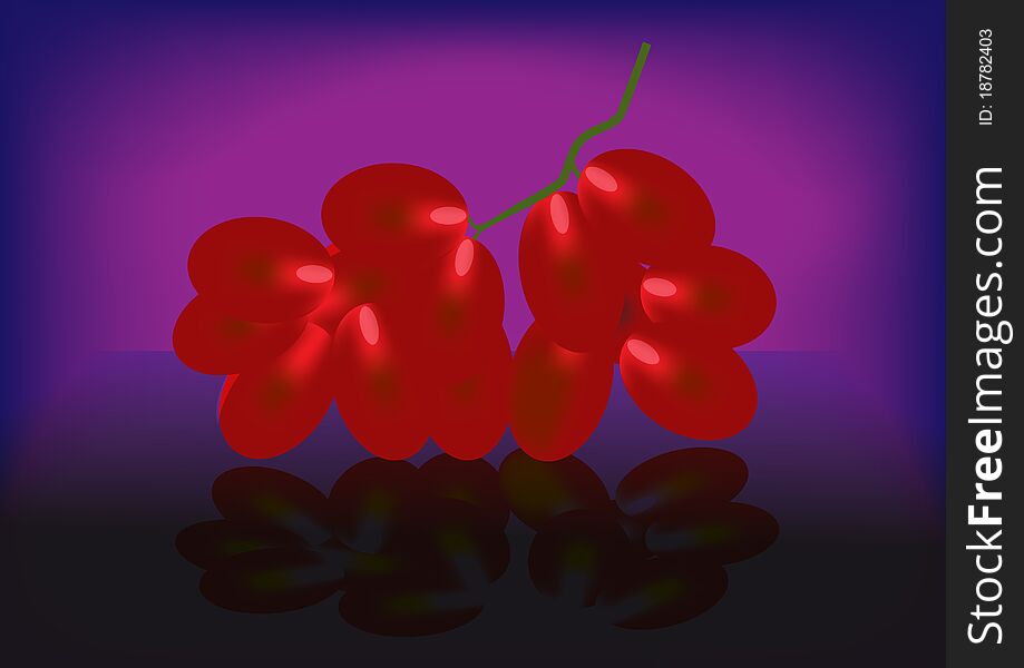 Illustration branch ripe juicy grapewith reflection