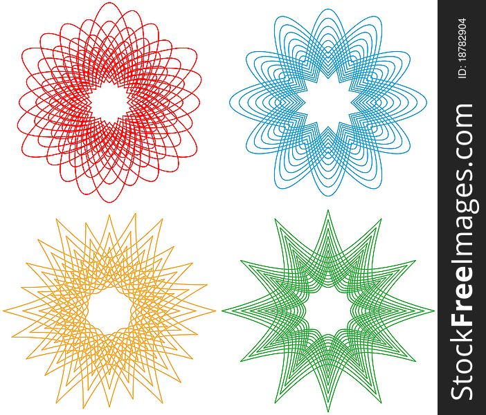 Set of four beautiful flower spirals different colors. Set of four beautiful flower spirals different colors