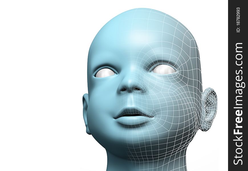 Very high resolution 3d rendering of a baby face in digital style. Very high resolution 3d rendering of a baby face in digital style.