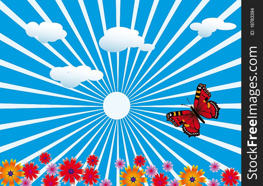 Red Butterfly On Meadow