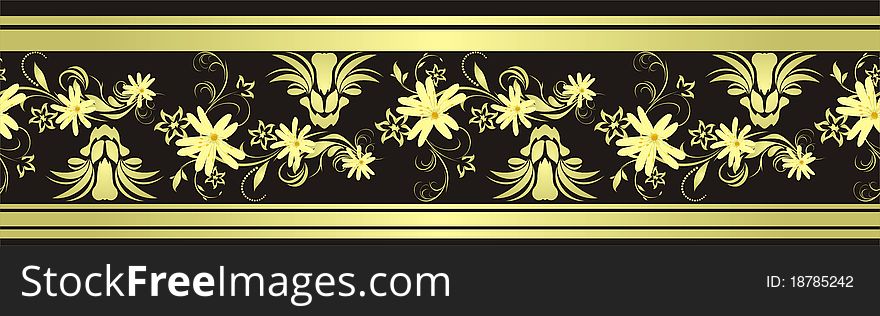 Decorative floral border with chamomiles for design. Illustration