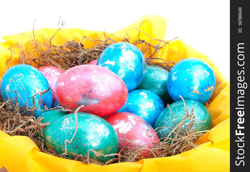 Colored Easter eggs, isolated on a white background