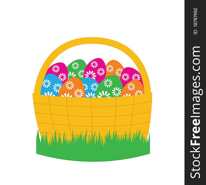 Easter basket with colored eggs