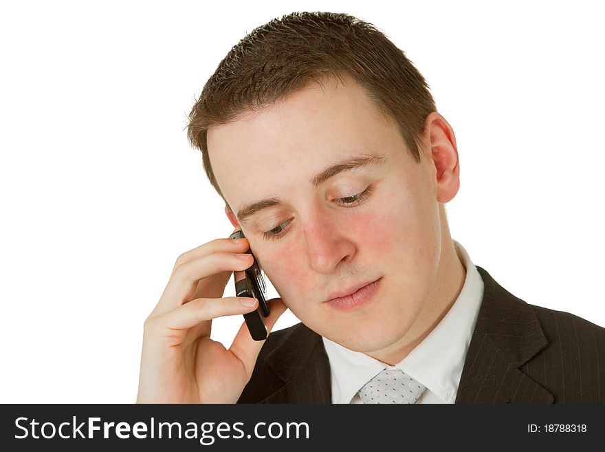 Young friendly businessman isolated on white background