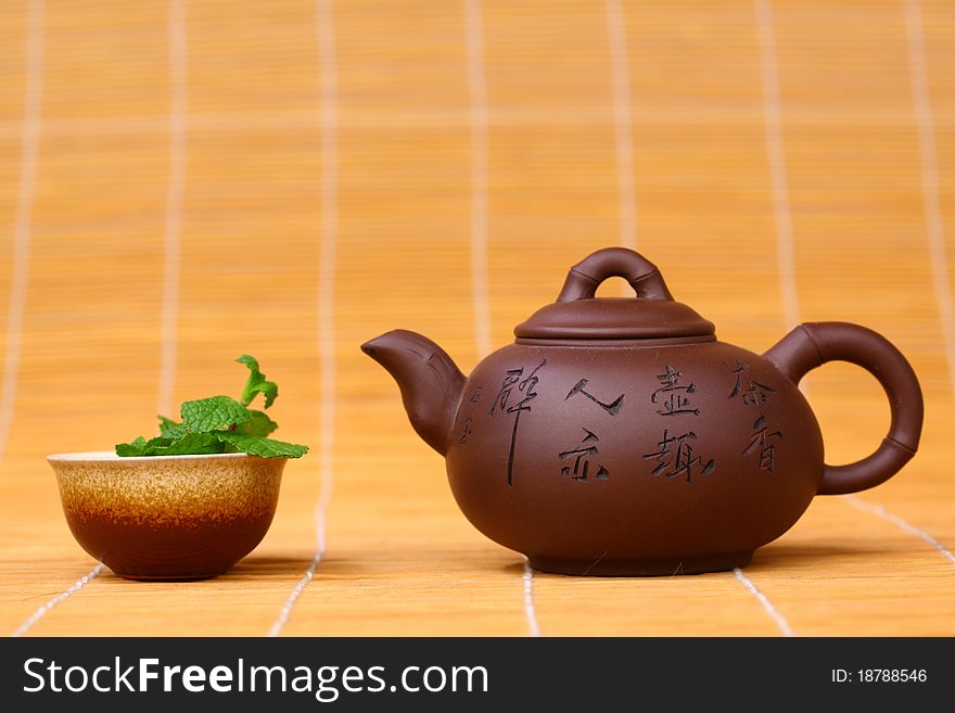Mint tea on china background