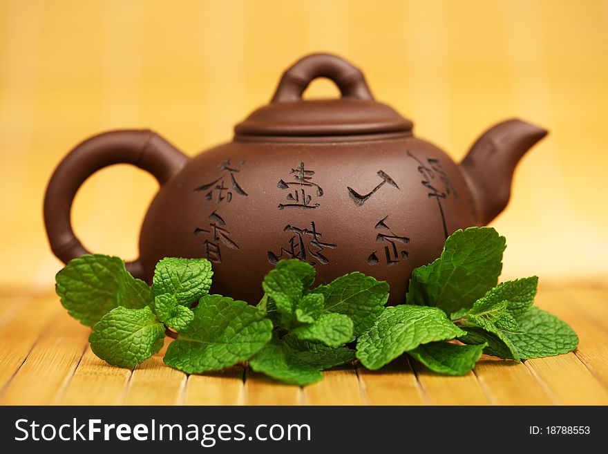 Mint tea on china background