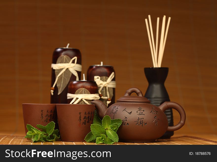 Mint tea on china background