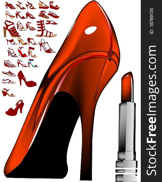 Red shoe and lipstick. Red shoe and lipstick