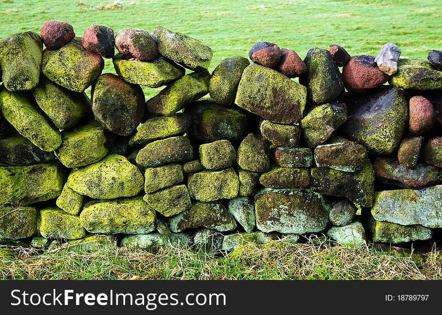 Close up view of a Peak District stone wall