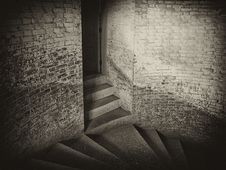 Gloomy Staircase And Doorway In Old Building Stock Photos