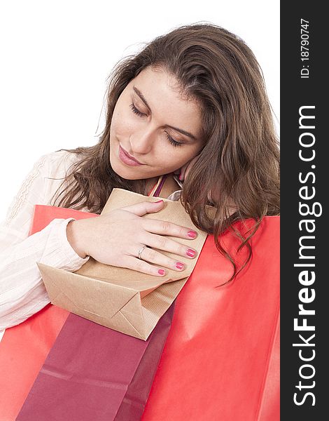 Young girl carrying shopping bags