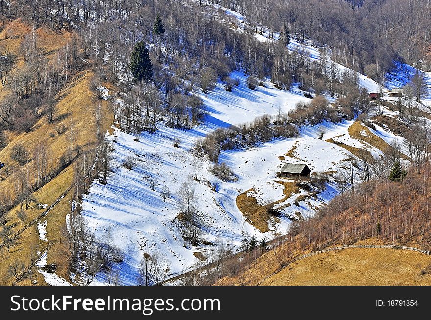 Unique cottage on snowy mountain top