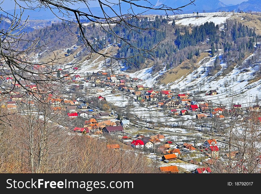 Village in mountain valley in transylvania. Village in mountain valley in transylvania