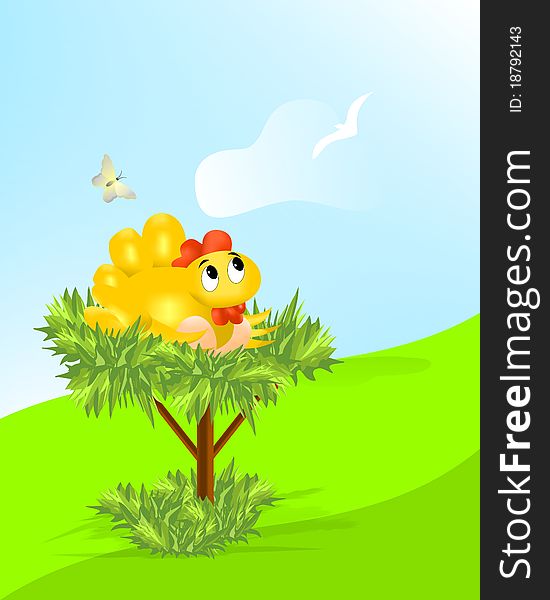 Hen in the hetch protecting her eggs under the wings, vector format. Hen in the hetch protecting her eggs under the wings, vector format