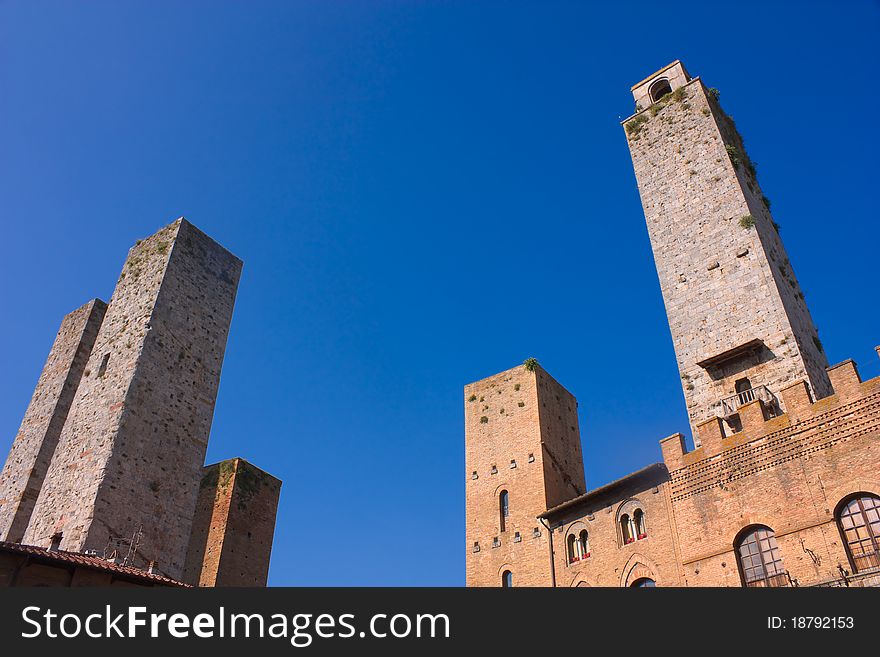 Landscape of medieval country in tuscany - towers of san gimignano, antique italian village. Landscape of medieval country in tuscany - towers of san gimignano, antique italian village