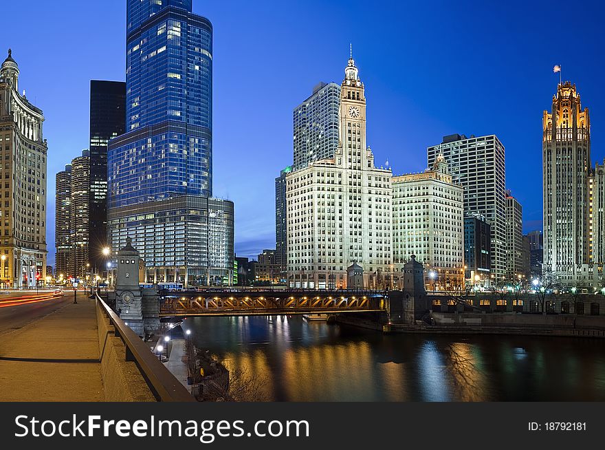 Image of Chicago downtown at night. Image of Chicago downtown at night.