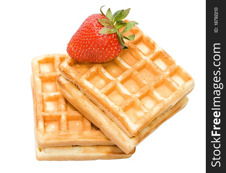 Waffles and strawberry isolated on white. Waffles and strawberry isolated on white