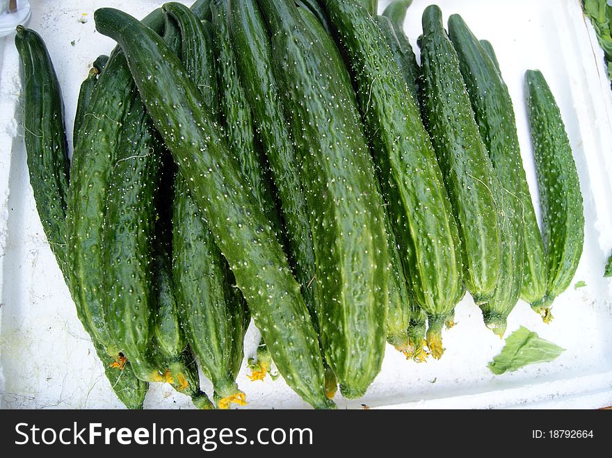 Cucumber, green, sweet crisp. It is one of the favourite vegetables.