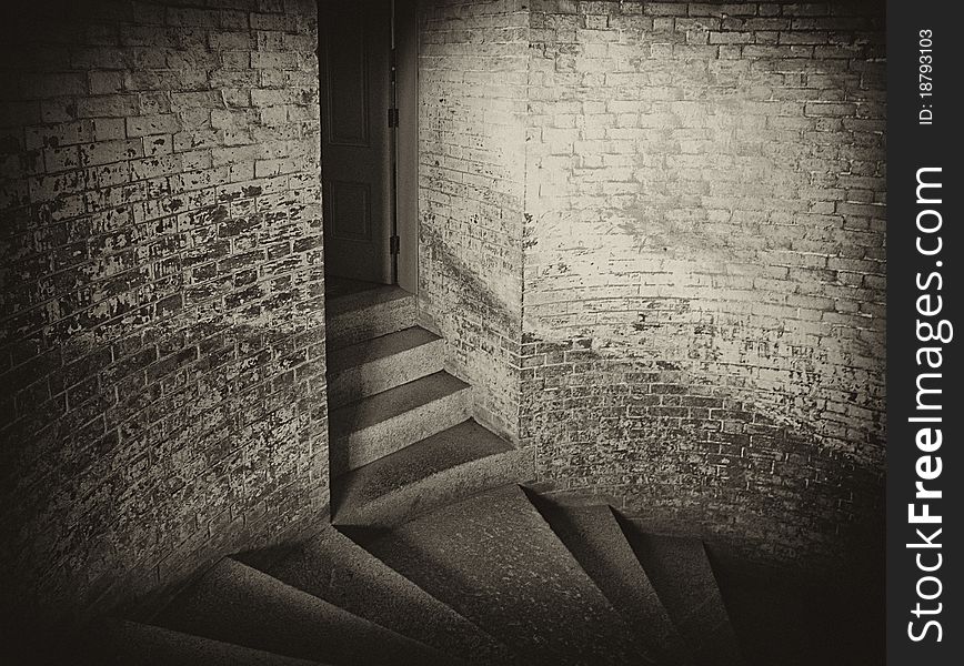 Gloomy Staircase And Doorway In Old Building