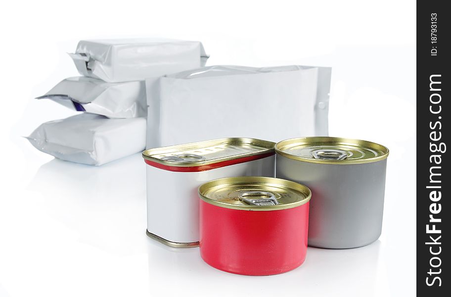 Group of can container againts plastic container in the background. Group of can container againts plastic container in the background