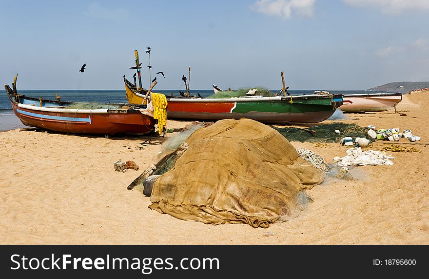 Fishing Boats Crows Beach And Sea