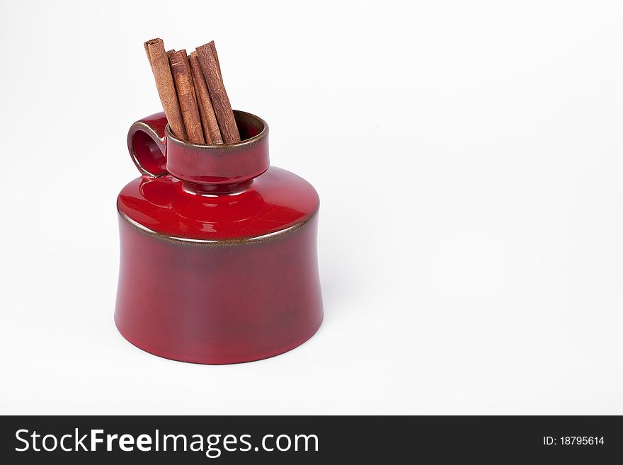 Cinnamon sticks in the vase as a decoration, Bird's-eye view. Cinnamon sticks in the vase as a decoration, Bird's-eye view