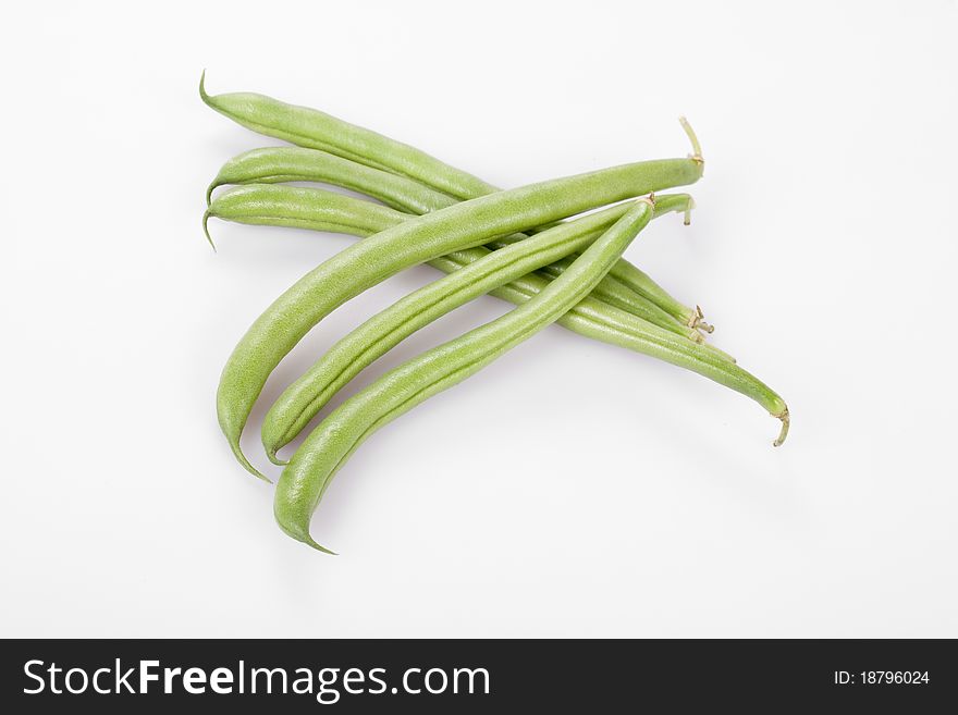 Green, French Beans On White,  Clipping Path